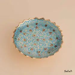 شیرینی خوری برنجی میناکاری پایه دار مدل نواب طرح تاج