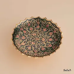 شیرینی خوری برنجی میناکاری پایه دار مدل نواب طرح تاج