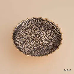 شیرینی خوری برنجی میناکاری پایه دار مدل نواب طرح تاج