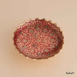 شیرینی خوری برنجی میناکاری پایه دار مدل نواب طرح تاج