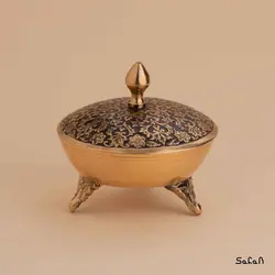 قندان برنجی طلایی سه پایه مدل تاج کوچک