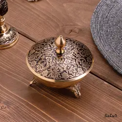 قندان برنجی طلایی سه پایه مدل تاج کوچک