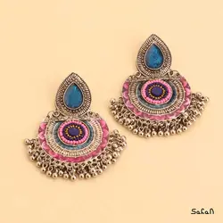 گوشواره لوستری دوطبقه منگوله دار هندی