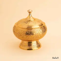 شکلات خوری پایه دار قلمزنی برنجی طلایی مدل چونا سایز 1