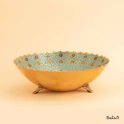 آجیل خوری سه پایه برنجی میناکاری طرح تاج
