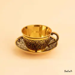 فنجان و نعلبکی برنجی طلایی (شش تایی)  طرح تاج