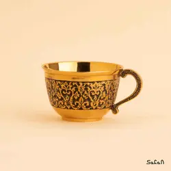 فنجان و نعلبکی برنجی طلایی (شش تایی)  طرح تاج