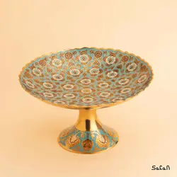 شیرینی خوری برنجی میناکاری پایه دار مدل مخمل