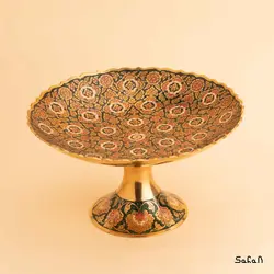 شیرینی خوری برنجی میناکاری پایه دار مدل مخمل