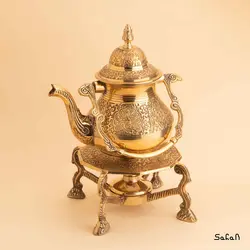 قوری وارمردار برنجی طلایی طرح طاووس مدل تیلور سایز 2