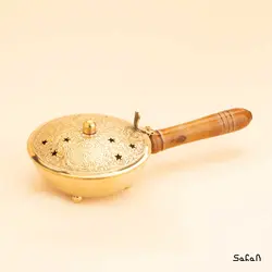 اسپند دود کن برنجی طلایی دسته چوبی مدل ستاره سایز 2