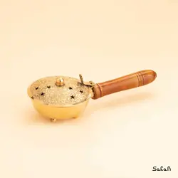 اسپند دود کن برنجی طلایی دسته چوبی مدل ستاره سایز 1