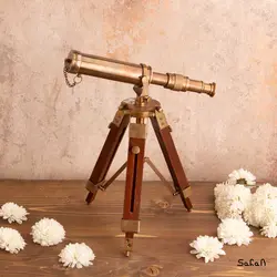 تلسکوپ برنجی برنزی سه پایه چوبی