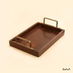 سینی چوبی هندی دسته فلزی