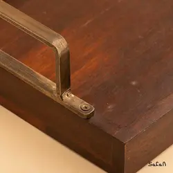 سینی چوبی هندی دسته فلزی