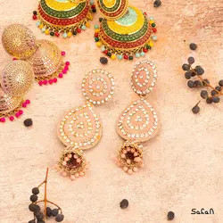 گوشواره هندی رنگی لوستری میخی