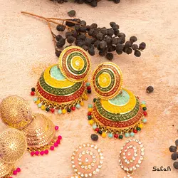 گوشواره هندی رنگی لوستری میخی