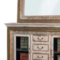 میز و آیینه چوبی پانیتاژ برنجکوب