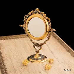 آینه برنجی هندی آنتیک پایه دار مدل دایره