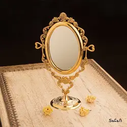 آینه برنجی هندی طلایی پایه دار مدل بیضی