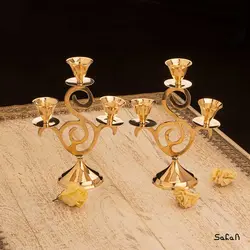 شمعدان جفت برنجی و طلایی سه شعله