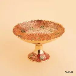 آجیل خوری پایه دار برنجی میناکاری مدل تمشک