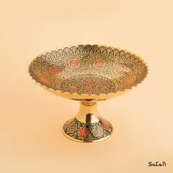 آجیل خوری پایه دار برنجی میناکاری مدل تمشک