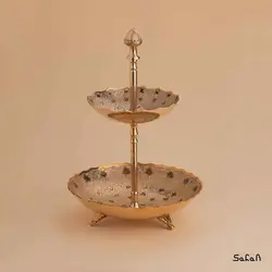 شیرینی خوری برنجی میناکاری سه پایه دو طبقه طرح تاج