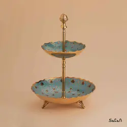 شیرینی خوری برنجی میناکاری سه پایه دو طبقه طرح تاج