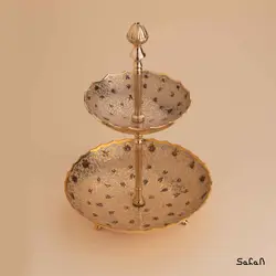 شیرینی خوری برنجی میناکاری سه پایه دو طبقه طرح تاج