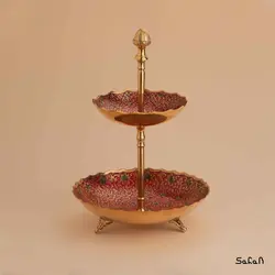 شیرینی خوری برنجی میناکاری سه پایه دو طبقه طرح تاج