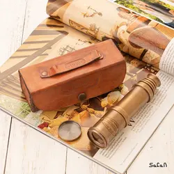 تلسکوپ برنجی طلایی هندی تک چشم همراه با کیف