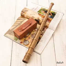 تلسکوپ برنجی طلایی هندی تک چشم همراه با کیف