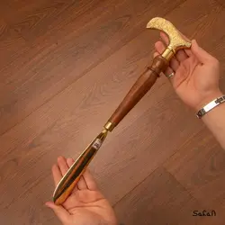 پاشنه کش برنجی هندی طلایی دسته چوبی