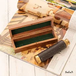 دوربین تلسکوپی تک چشم هندی برنجی چرمی همراه با جعبه