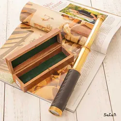 دوربین تلسکوپی تک چشم هندی برنجی چرمی همراه با جعبه
