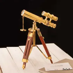 تلسکوپ برنجی هندی طلایی پایه دار