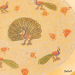 سینی برنجی هندی طلایی طرح طاووس سایز 1