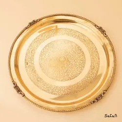 سینی برنجی هندی طلایی طرح گل سایز 2