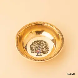 کاسه برنجی هندی طلایی طرح طاووس