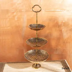 میوه خوری سه طبقه برنجی هندی میناکاری طرح تاج