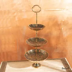 میوه خوری سه طبقه برنجی هندی میناکاری طرح تاج