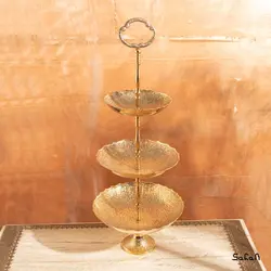 میوه خوری سه طبقه برنجی هندی میناکاری طرح تاج