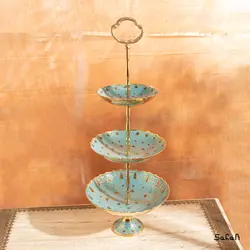 میوه خوری سه طبقه برنجی هندی میناکاری طرح تاج