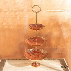 میوه خوری سه طبقه برنجی هندی میناکاری طرح تاج