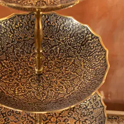 میوه خوری سه طبقه برنجی هندی میناکاری طرح تاج