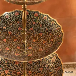 میوه خوری سه طبقه برنجی هندی میناکاری طرح تاج