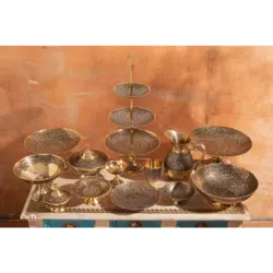 ست کامل 33 پارچه برنجی طرح انگور رنگ آنتیک کد 353