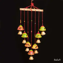 آویز برنجی و پارچه هندی چند شاخه