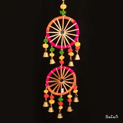 آویز برنجی و پارچه هندی چرخ